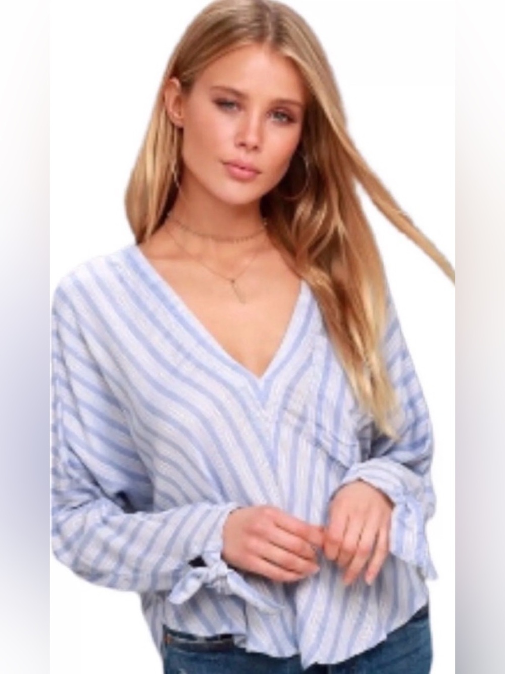 Free People Blue Striped Knit Top